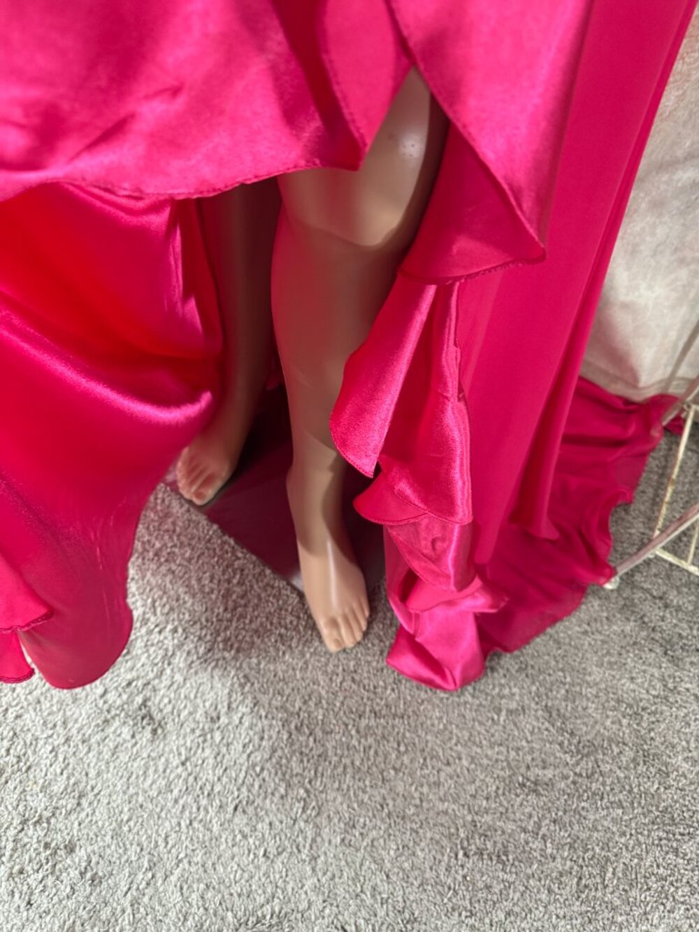 📌Fiesta Hot Pink Strapless Beaded Bodice & Ruffled Slit Formal - Prom Gown - Picture 4 of 15